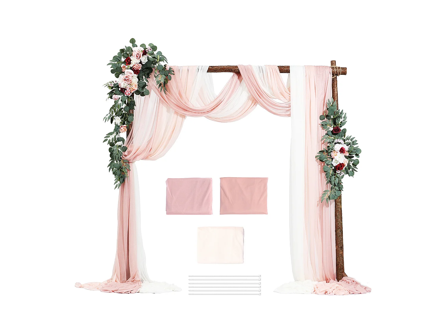Hochzeitsbogen SucceBuy Kunstblumen-Set für Hochzeitsbogen - Rosa, 2 Blumen und 3 Vorhänge