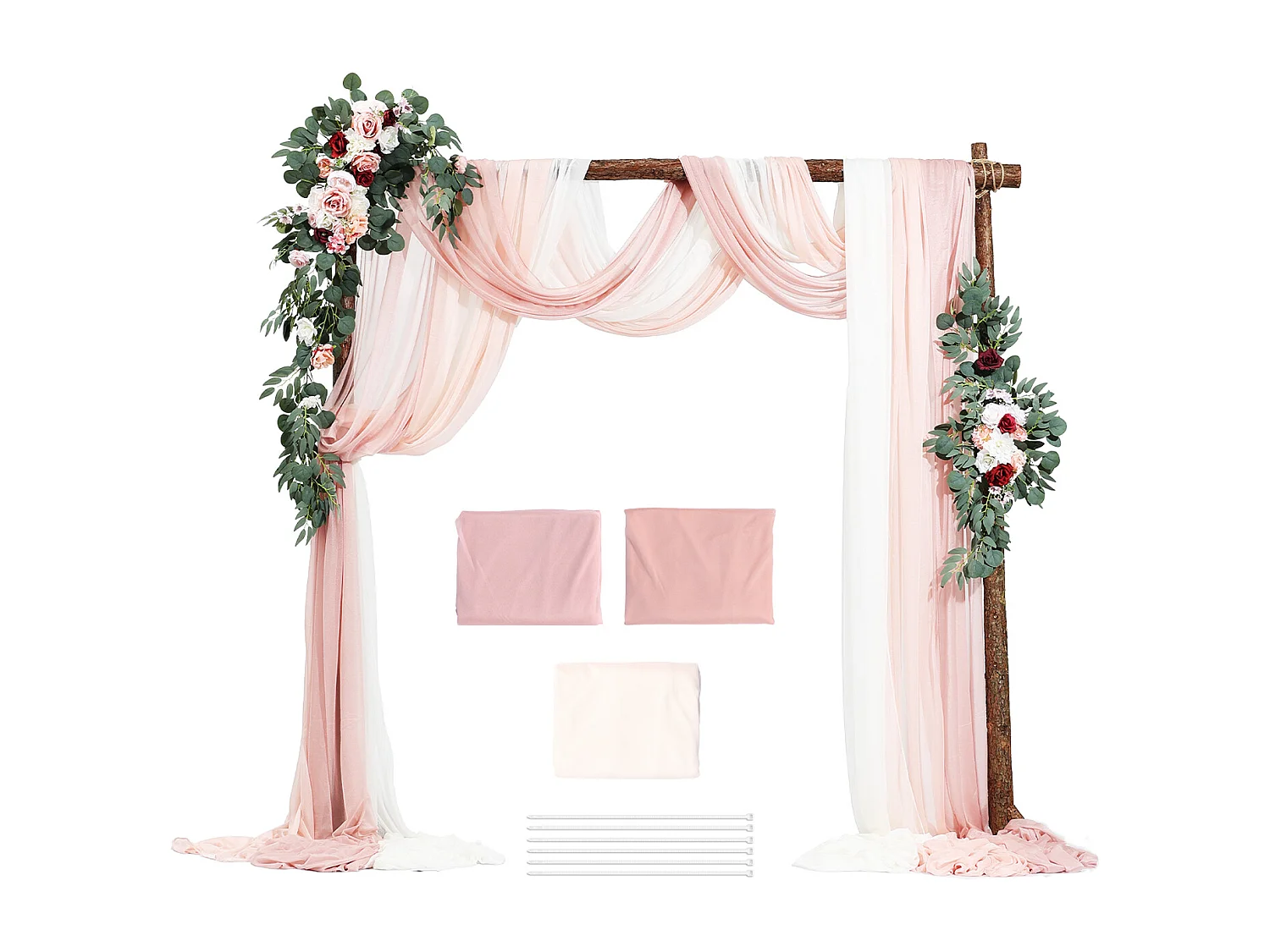 Arche de Mariage SucceBuy Kit de Fleurs Artificielles pour Arche de Mariage - Rose, 2 Fleurs et 3 Rideaux
