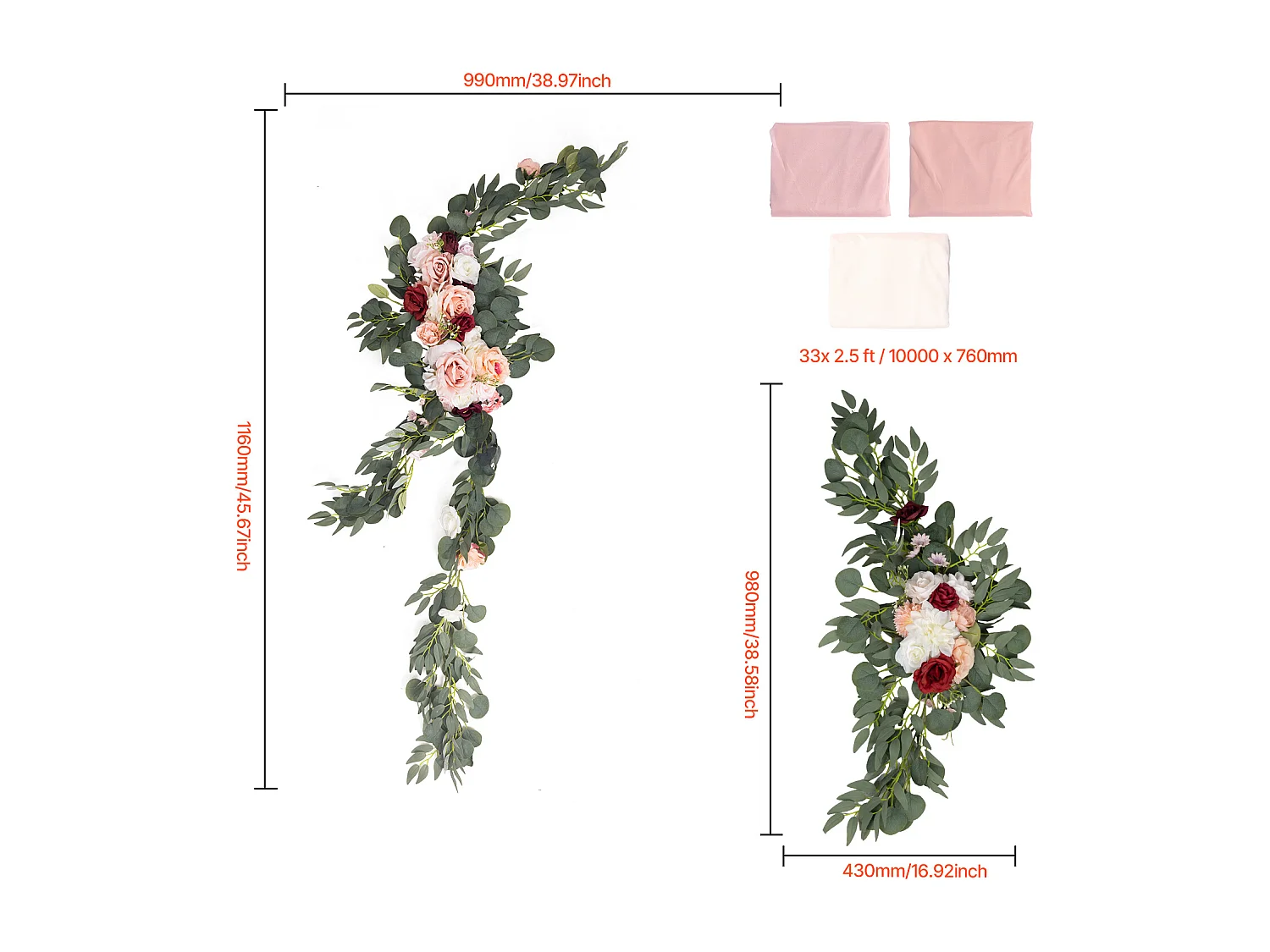 Arche de Mariage SucceBuy Kit de Fleurs Artificielles pour Arche de Mariage - Rose, 2 Fleurs et 3 Rideaux