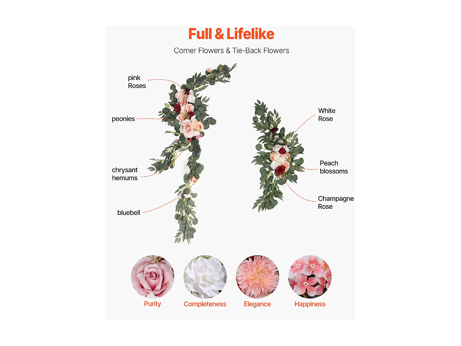 Arche de Mariage SucceBuy Kit de Fleurs Artificielles pour Arche de Mariage - Rose, 2 Fleurs et 3 Rideaux