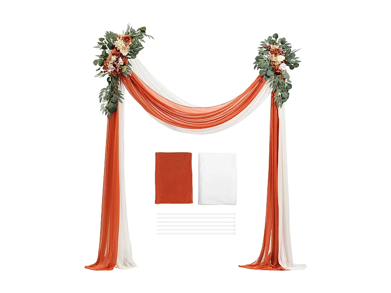 Arco de Boda SucceBuy Kit de Flores Artificiales para Arco de Boda, Naranja, 2 Flores y 2 Cortinas