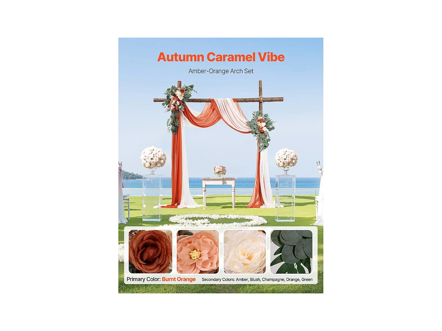 Arche de Mariage SucceBuy Kit de Fleurs Artificielles pour Arche de Mariage Orange, 2 Fleurs et 2 Rideaux