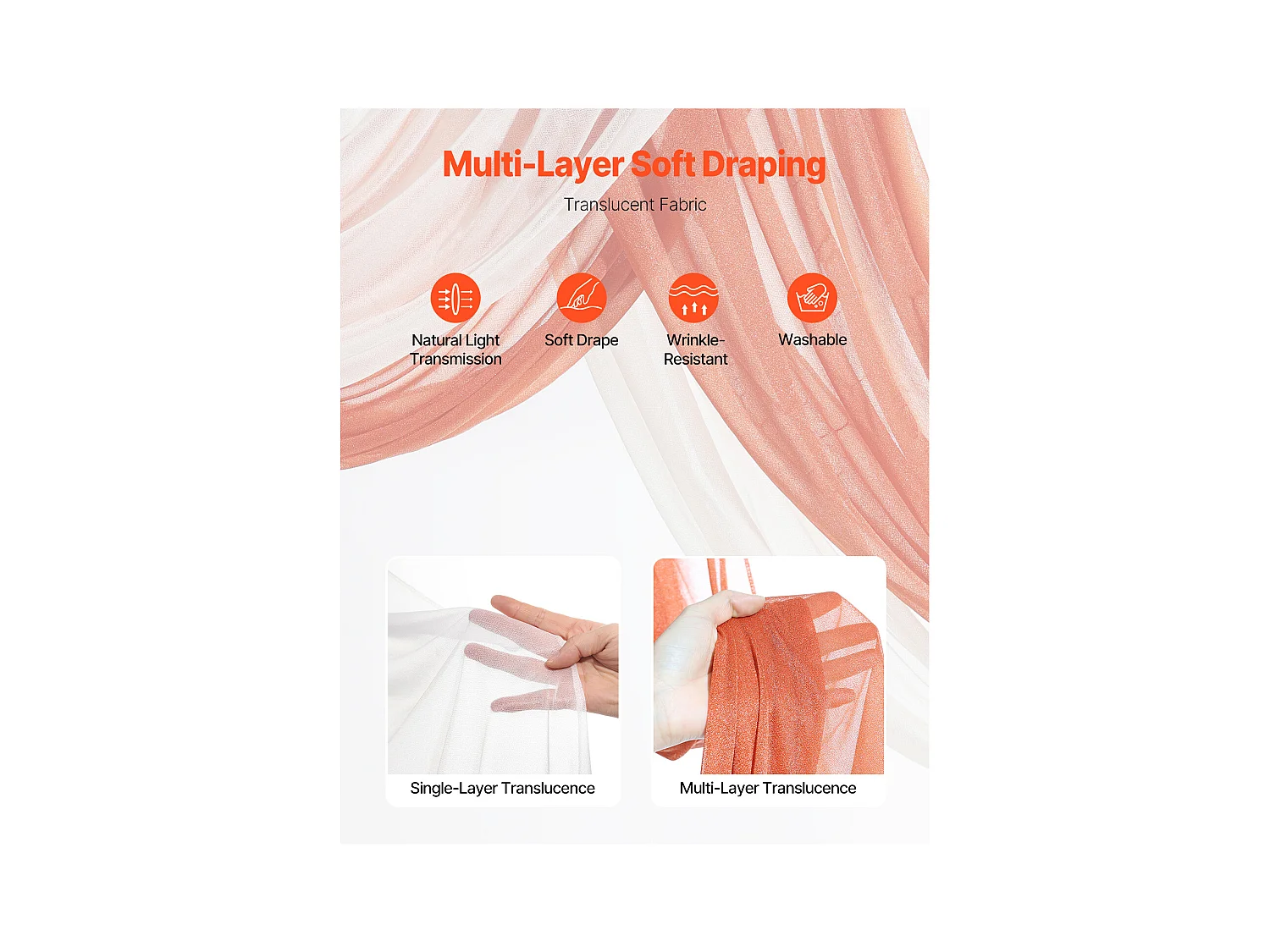 Arche de Mariage SucceBuy Kit de Fleurs Artificielles pour Arche de Mariage Orange, 2 Fleurs et 2 Rideaux