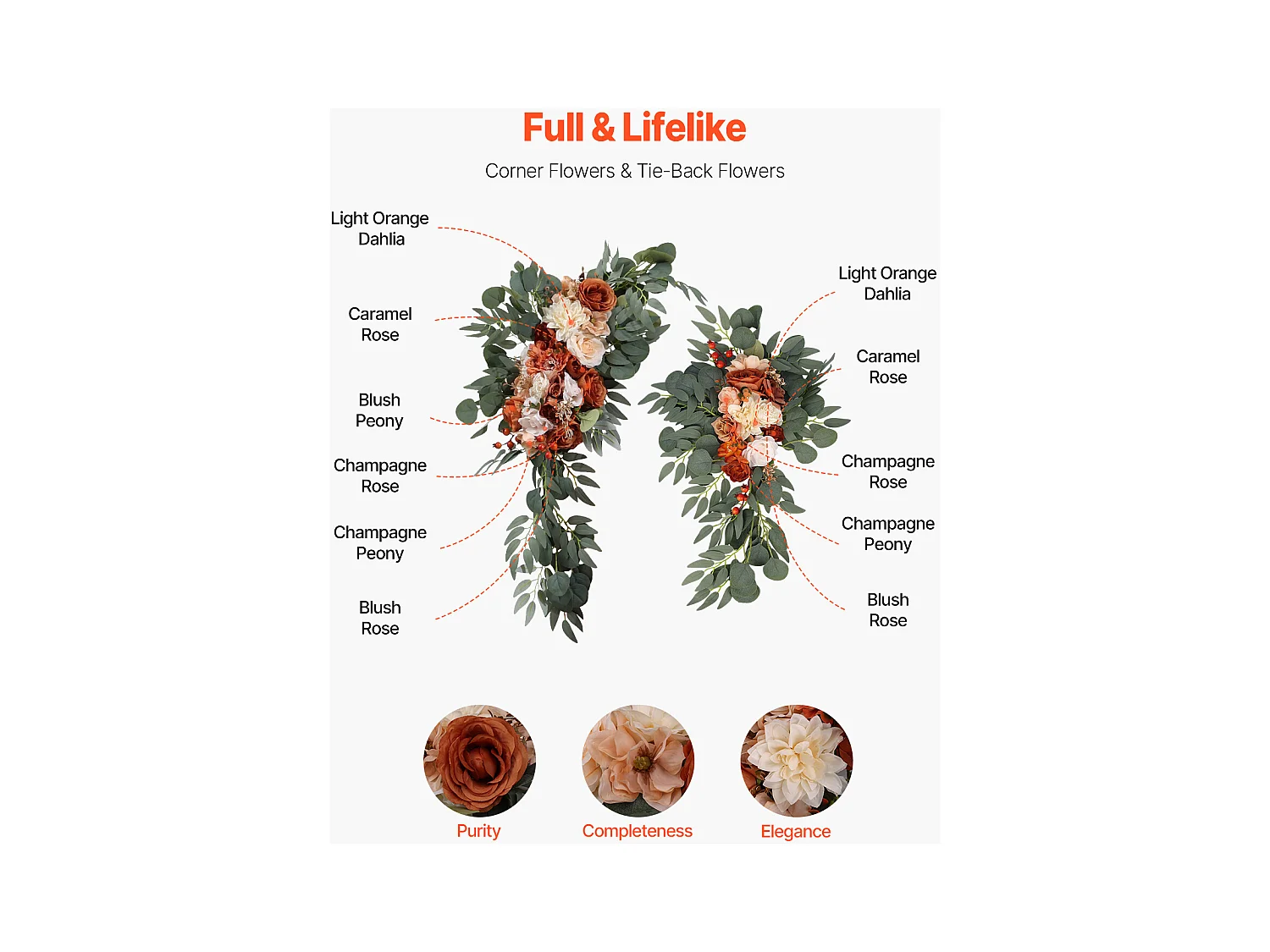 Arche de Mariage SucceBuy Kit de Fleurs Artificielles pour Arche de Mariage Orange, 2 Fleurs et 2 Rideaux