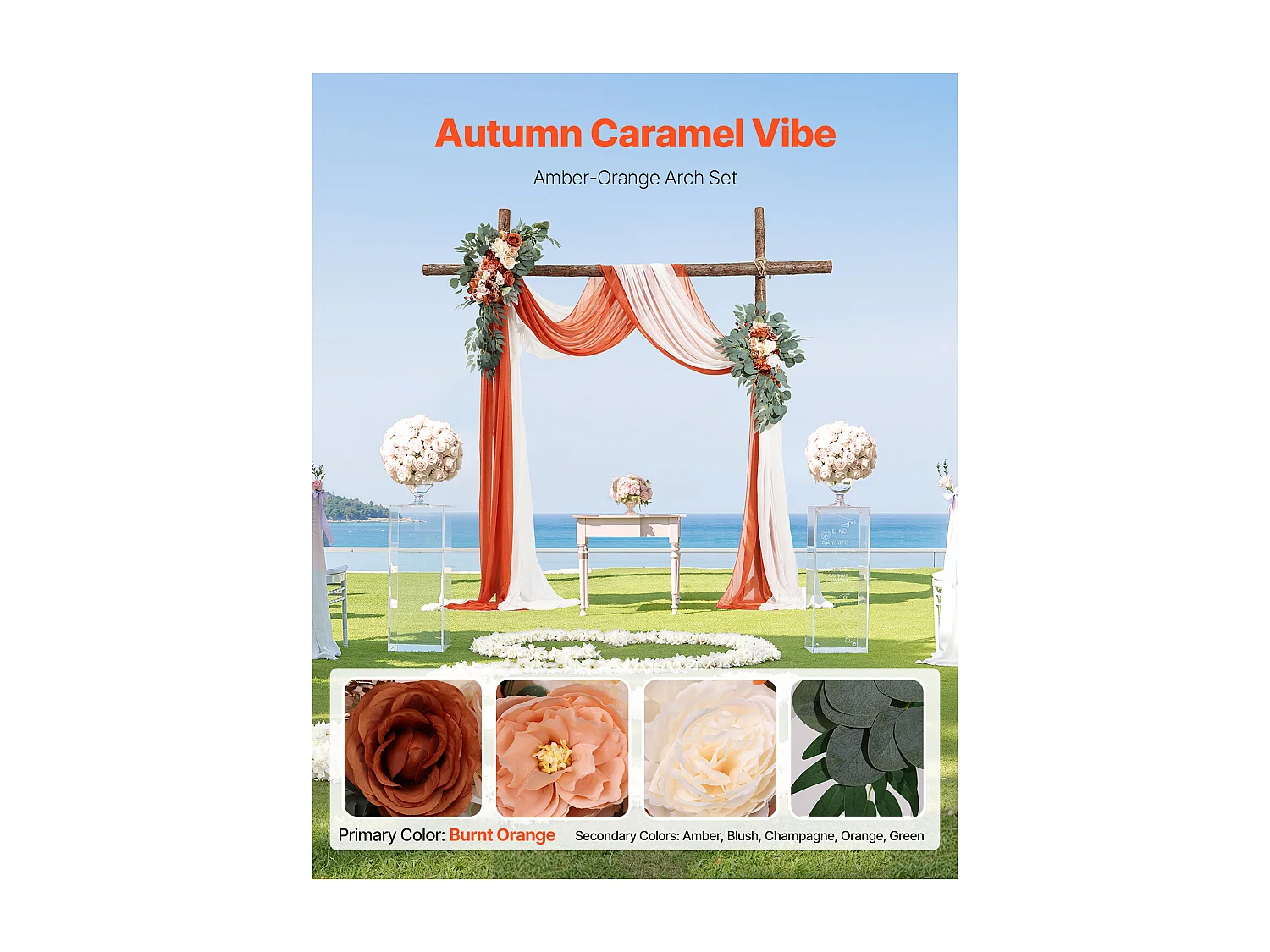 Arche de Mariage SucceBuy Kit de Fleurs Artificielles pour Arche de Mariage Orange, 2 Fleurs et 2 Rideaux