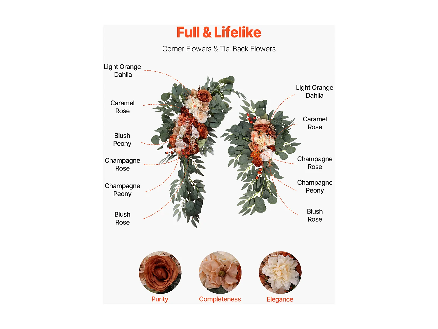 Arche de Mariage SucceBuy Kit de Fleurs Artificielles pour Arche de Mariage Orange, 2 Fleurs et 2 Rideaux