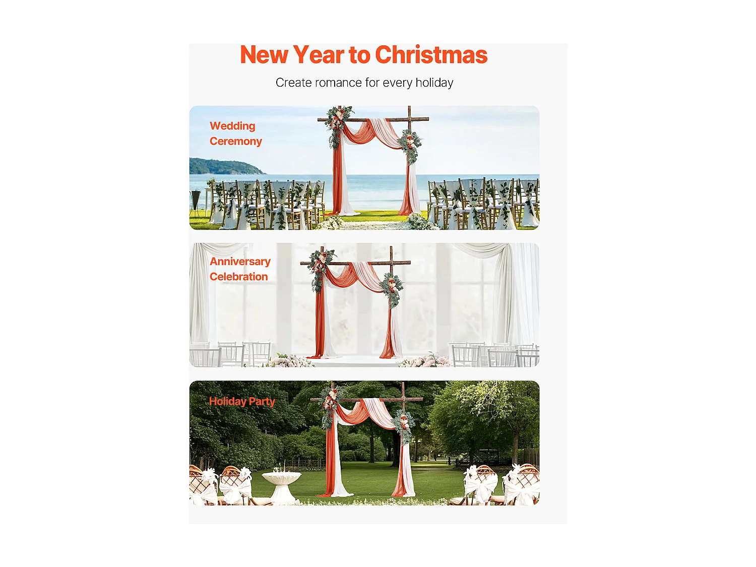 Arche de Mariage SucceBuy Kit de Fleurs Artificielles pour Arche de Mariage Orange, 2 Fleurs et 2 Rideaux