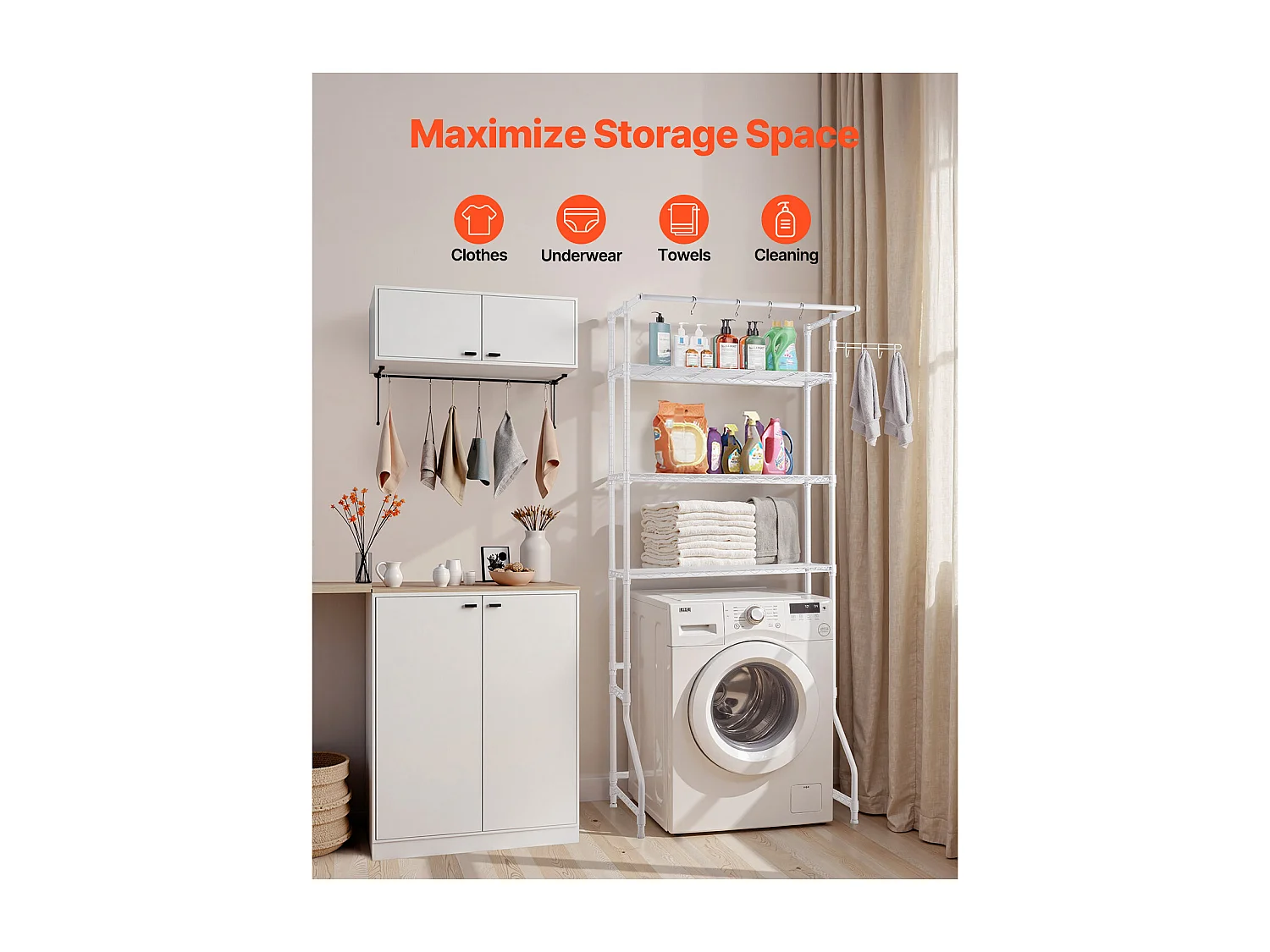 Półka na Pralkę SucceBuy Stojak do Przechowywania Pralek i Suszarek, Pojedynczy Poziom, 3-Poziomowa Półka, Biały