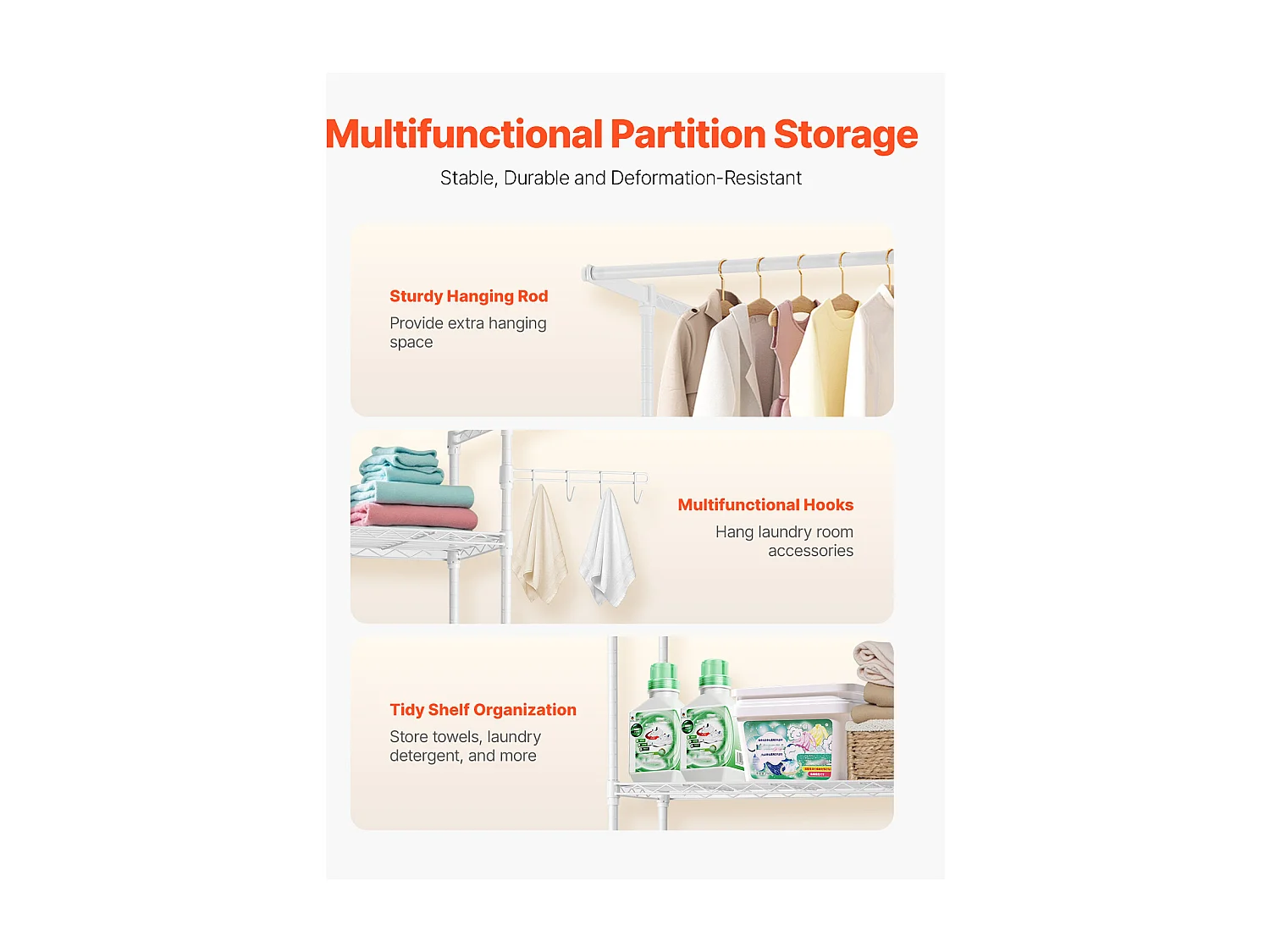 Półka na Pralkę SucceBuy Stojak do Przechowywania Pralek i Suszarek, Pojedynczy Poziom, 3-Poziomowa Półka, Biały