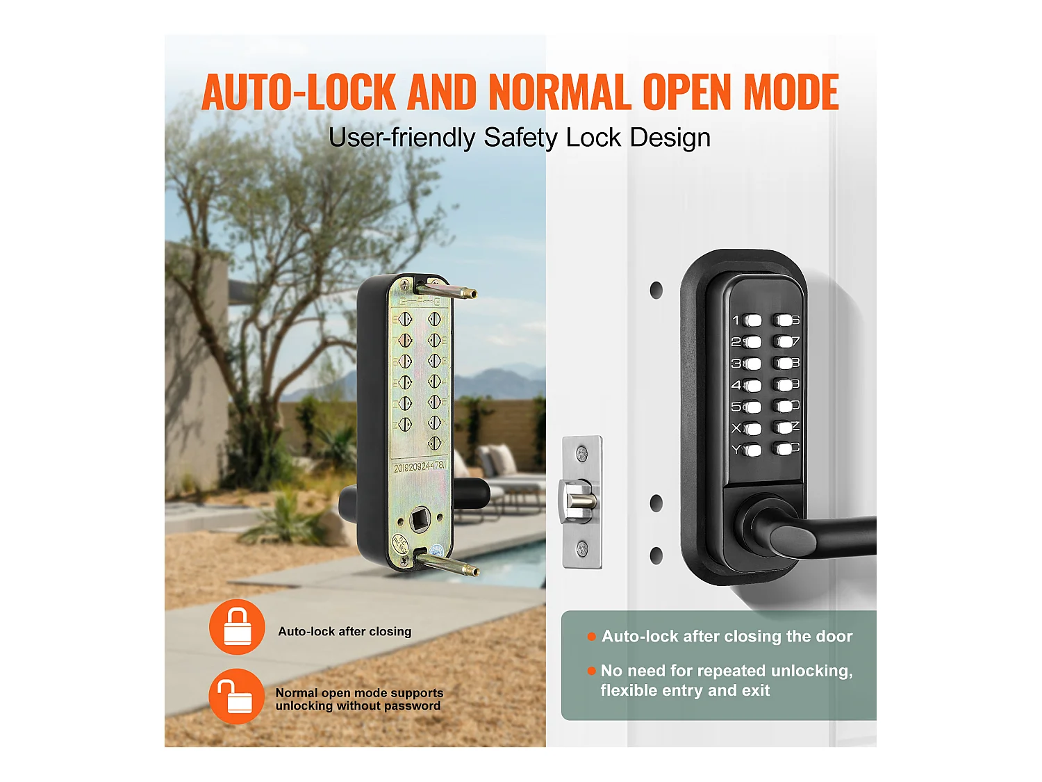 Serrure de Porte d'Entrée Mécanique Sans Clé SucceBuy, Clavier à 14 Chiffres, Double Face