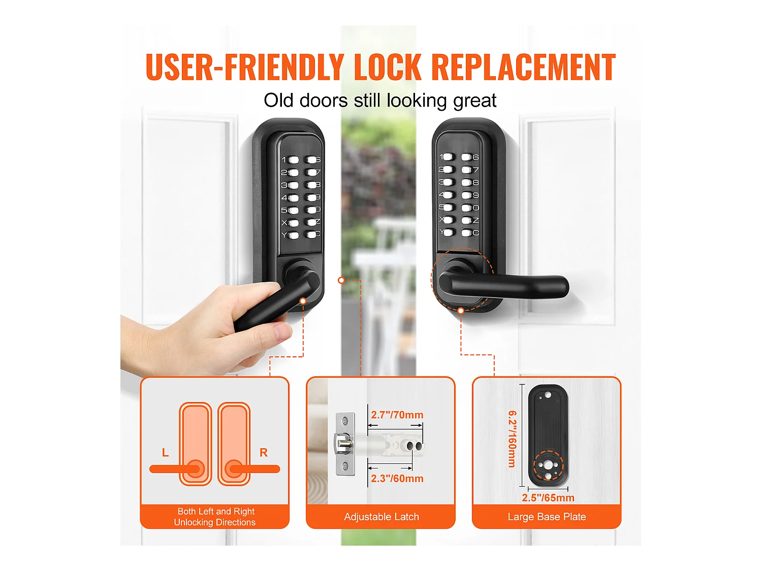 Serrure de Porte d'Entrée Mécanique Sans Clé SucceBuy, Clavier à 14 Chiffres, Double Face