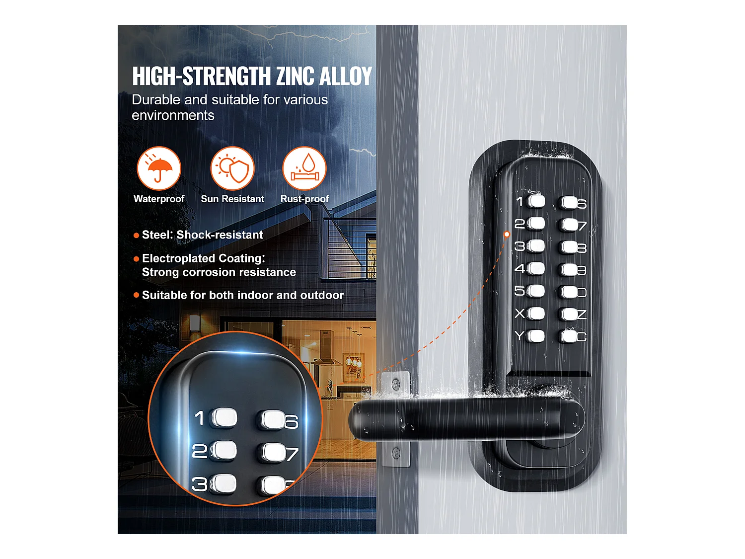 Serrure de Porte d'Entrée Mécanique Sans Clé SucceBuy, Clavier à 14 Chiffres, Double Face