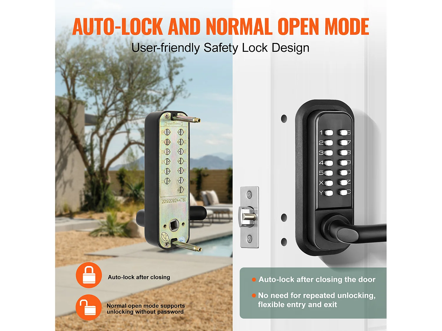 Serrure de Porte d'Entrée Mécanique Sans Clé SucceBuy, Clavier à 14 Chiffres, Double Face