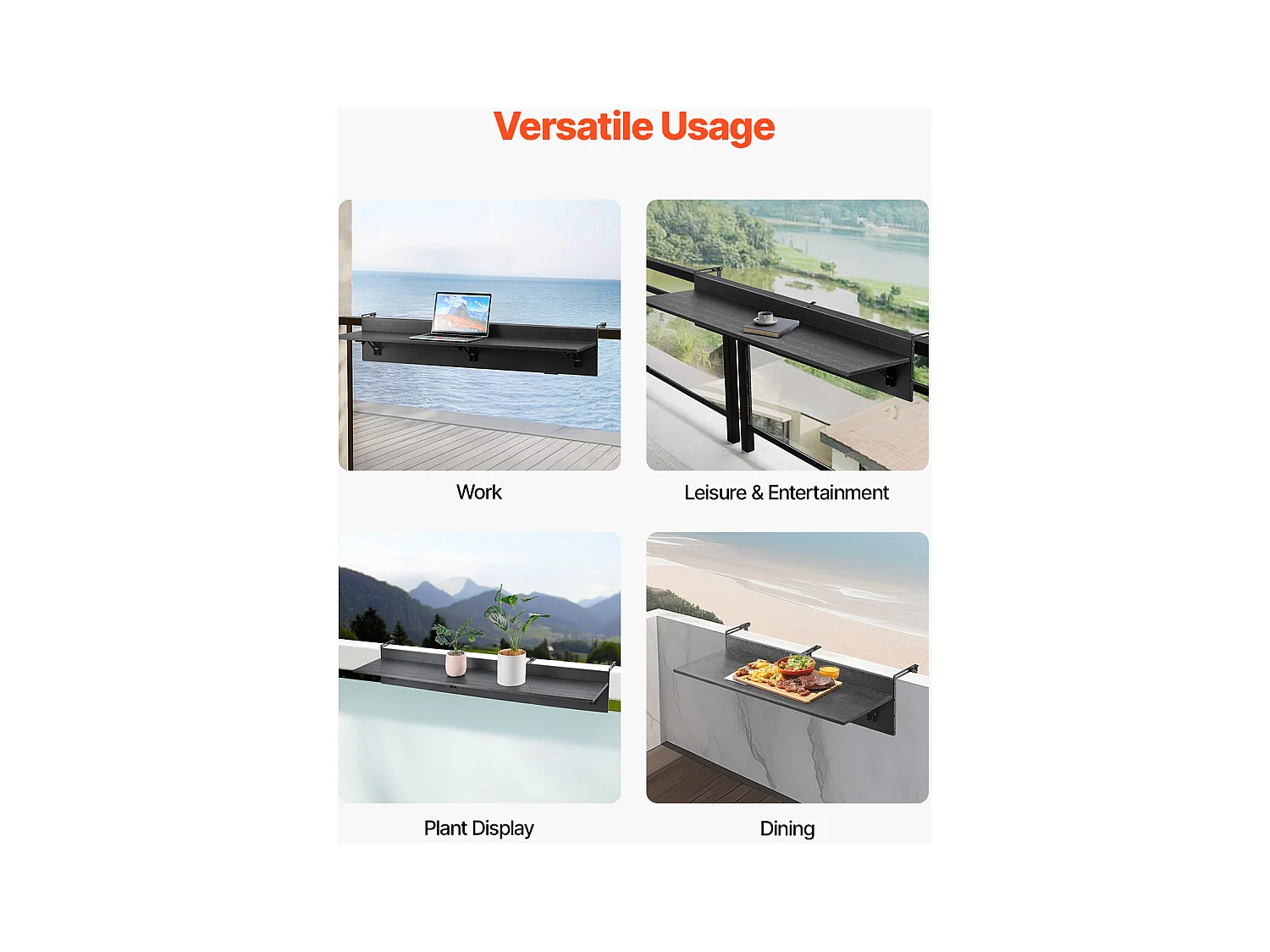 Table Suspendue SucceBuy 30 x 122cm Garde Corps de Patio Extérieur Pliable, Capacité de Charge de 23kg, pour Patio et Terrasse en Extérieur