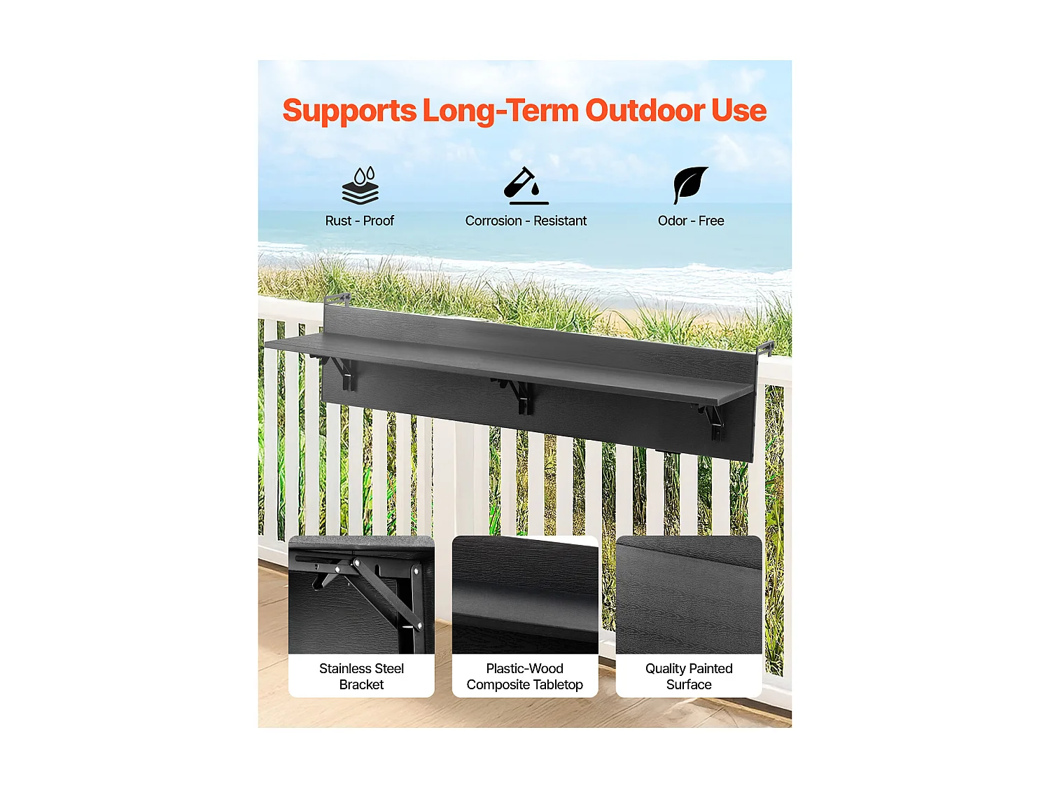 Table Suspendue SucceBuy 30 x 122cm Garde Corps de Patio Extérieur Pliable, Capacité de Charge de 23kg, pour Patio et Terrasse en Extérieur