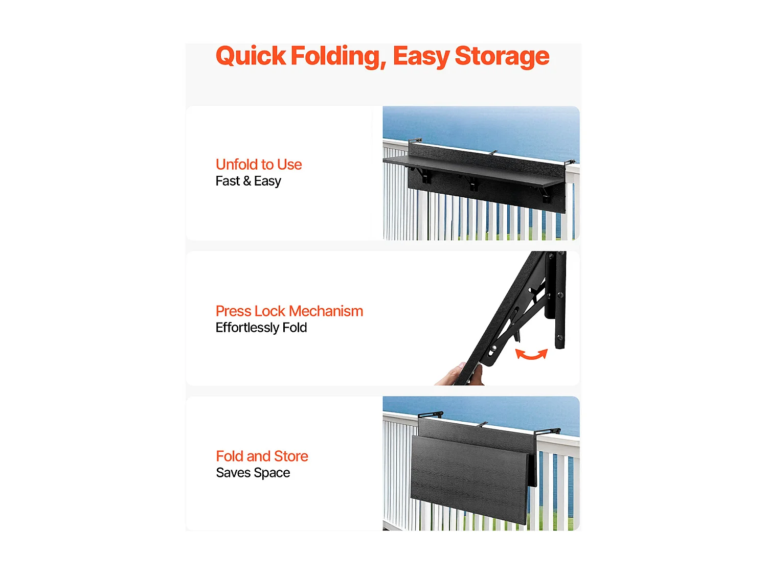 Table Suspendue SucceBuy 30 x 122cm Garde Corps de Patio Extérieur Pliable, Capacité de Charge de 23kg, pour Patio et Terrasse en Extérieur