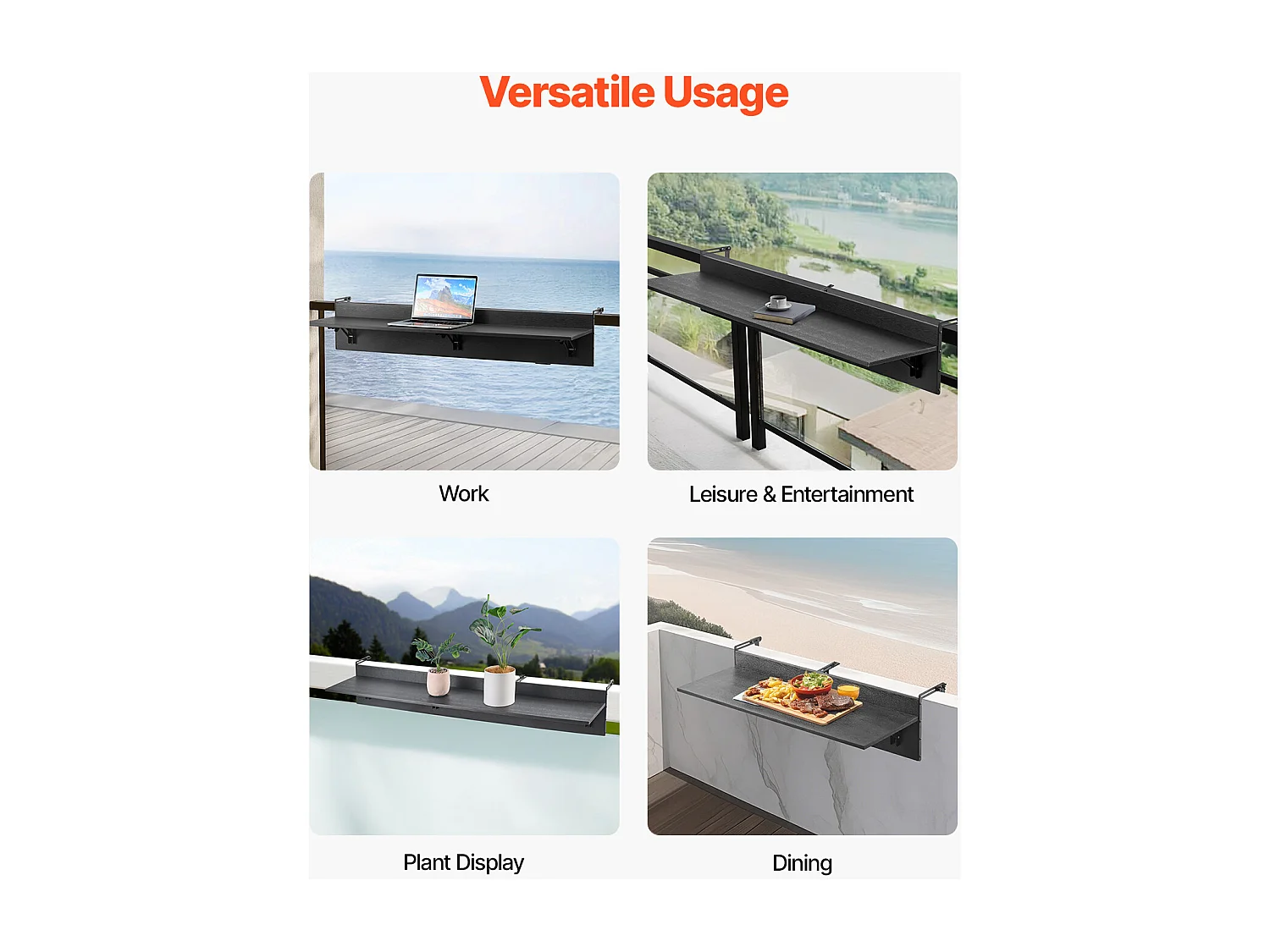 Table Suspendue SucceBuy 30 x 122cm Garde Corps de Patio Extérieur Pliable, Capacité de Charge de 23kg, pour Patio et Terrasse en Extérieur