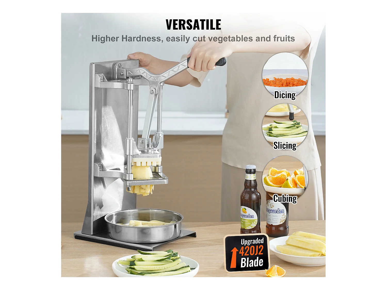 Commerciële Friet- en Groentesnijder SucceBuy, Frietsnijder met 4 Messen, Hoeksnijder