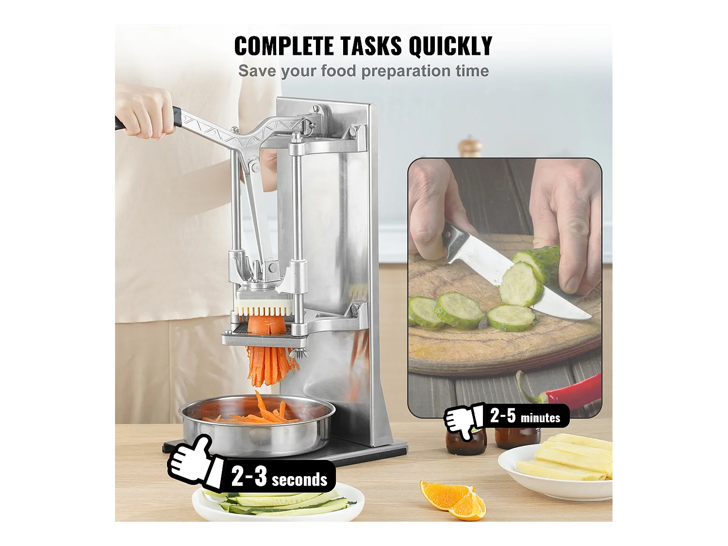 Commerciële Friet- en Groentesnijder SucceBuy, Frietsnijder met 4 Messen, Hoeksnijder