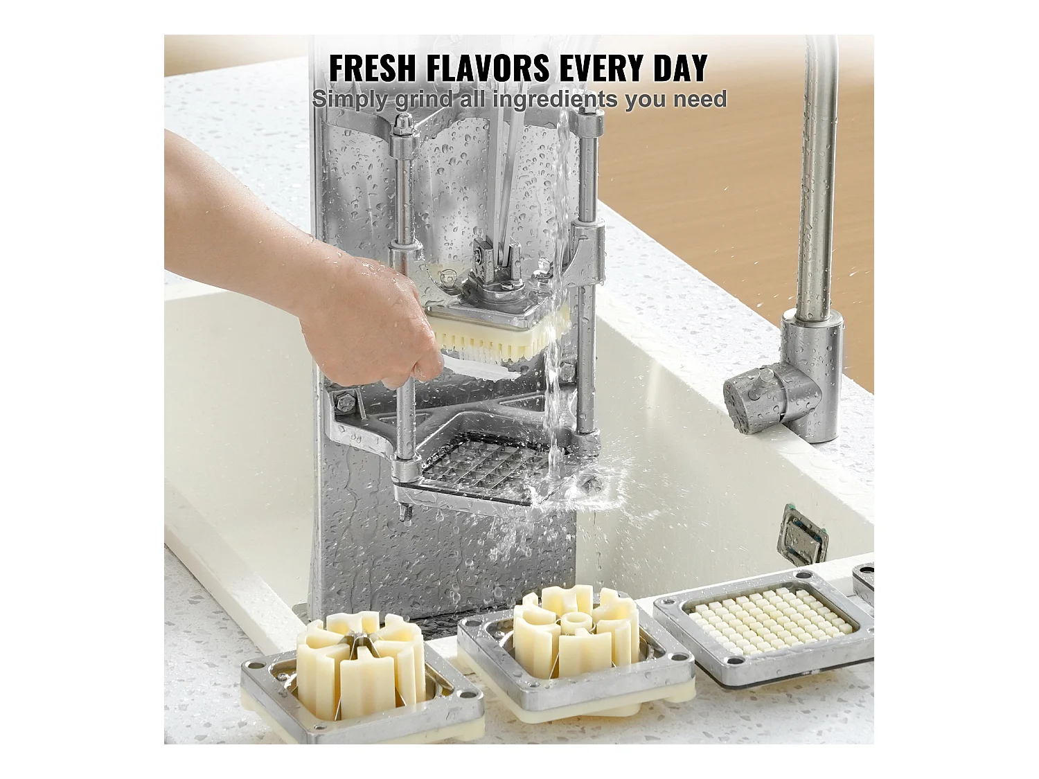 Commerciële Friet- en Groentesnijder SucceBuy, Frietsnijder met 4 Messen, Hoeksnijder