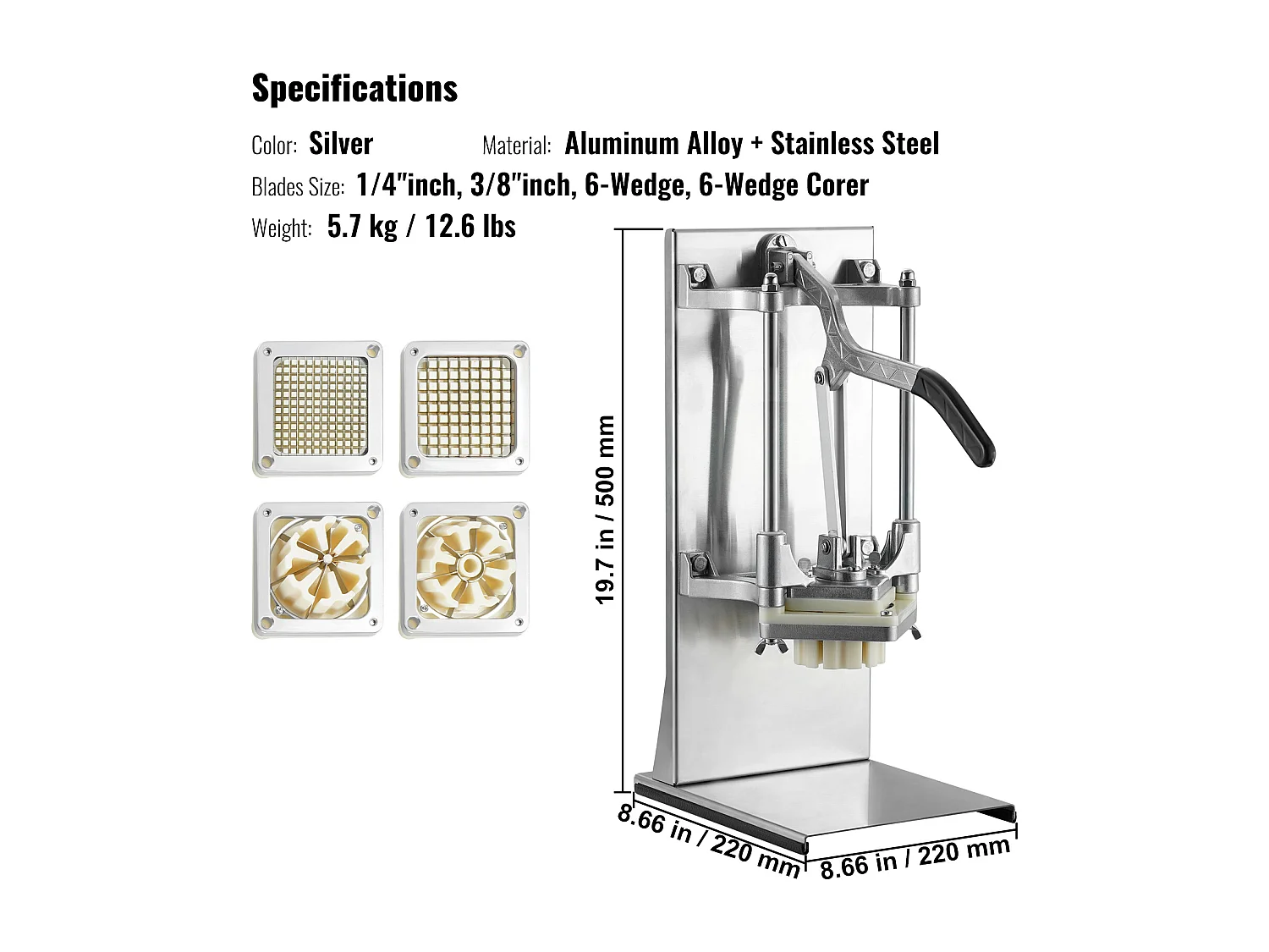 Coupe-Frites et Légumes Commercial SucceBuy, Coupe-Frites avec 4 Lames, Trancheuse à Coins