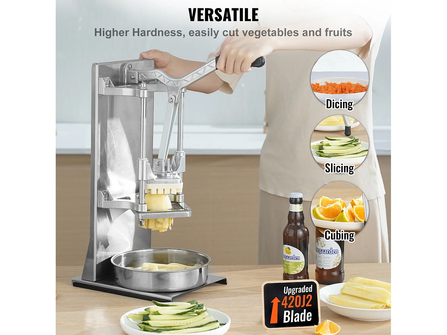 Coupe-Frites et Légumes Commercial SucceBuy, Coupe-Frites avec 4 Lames, Trancheuse à Coins