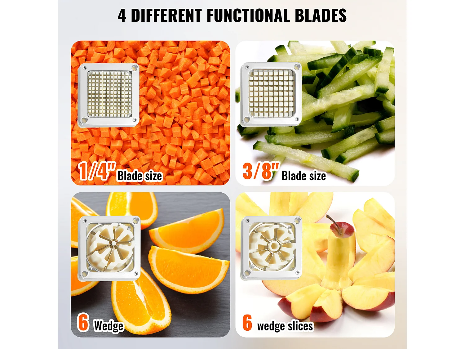 Coupe-Frites et Légumes Commercial SucceBuy, Coupe-Frites avec 4 Lames, Trancheuse à Coins