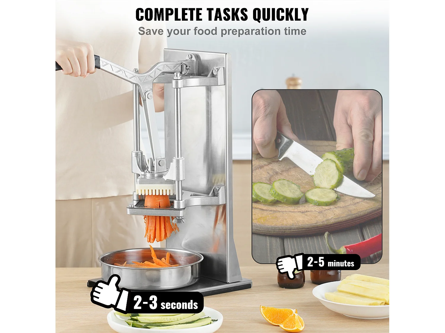 Coupe-Frites et Légumes Commercial SucceBuy, Coupe-Frites avec 4 Lames, Trancheuse à Coins