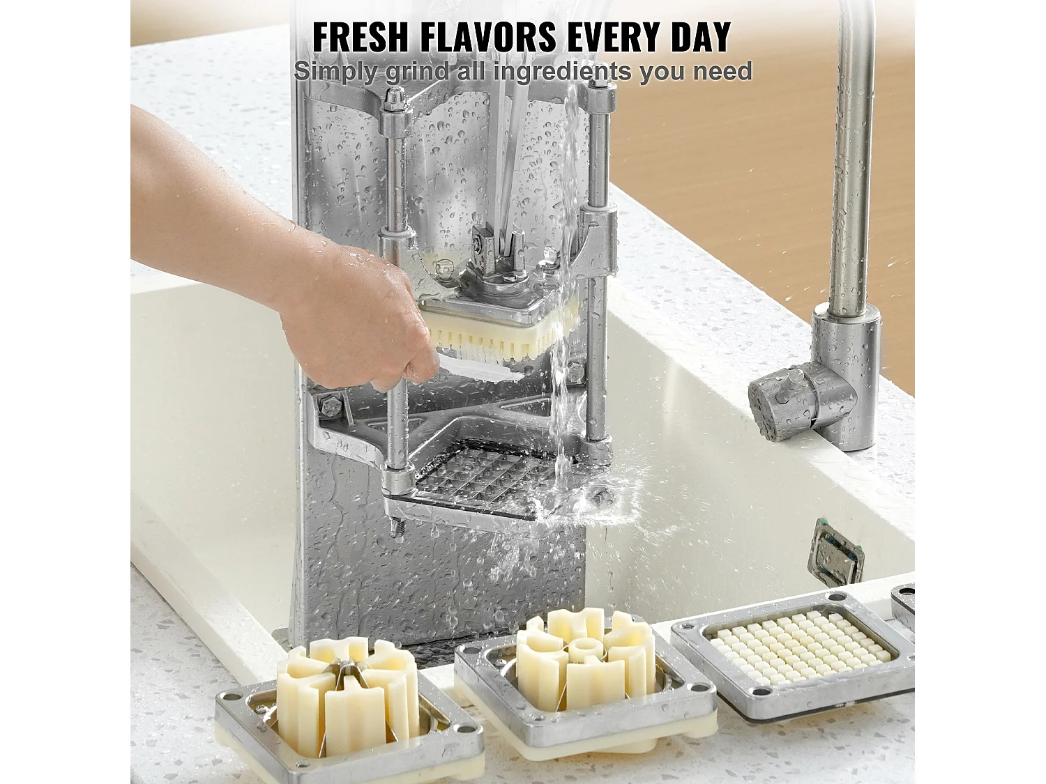 Coupe-Frites et Légumes Commercial SucceBuy, Coupe-Frites avec 4 Lames, Trancheuse à Coins