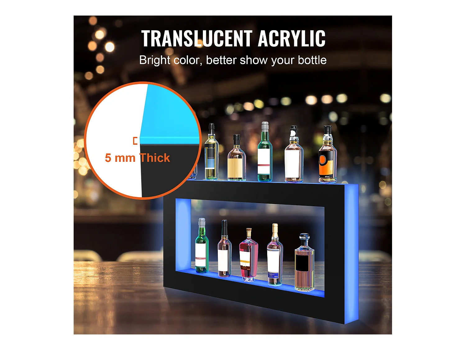 Étagère d'Affichage SucceBuy pour Bouteilles d'Alcool Éclairée par LED, 121 cm, Contrôle RF et Application