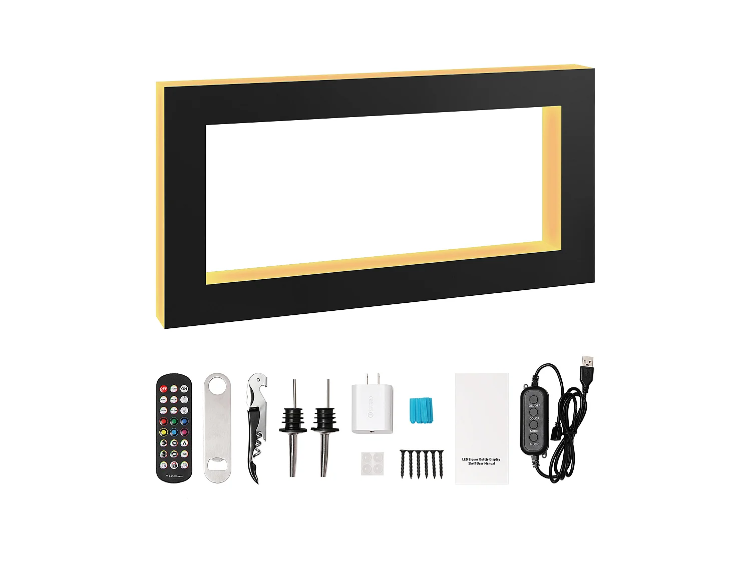 Displayregal für Spirituosenflaschen SucceBuy mit LED-Beleuchtung, 121 cm, RF-Steuerung und App