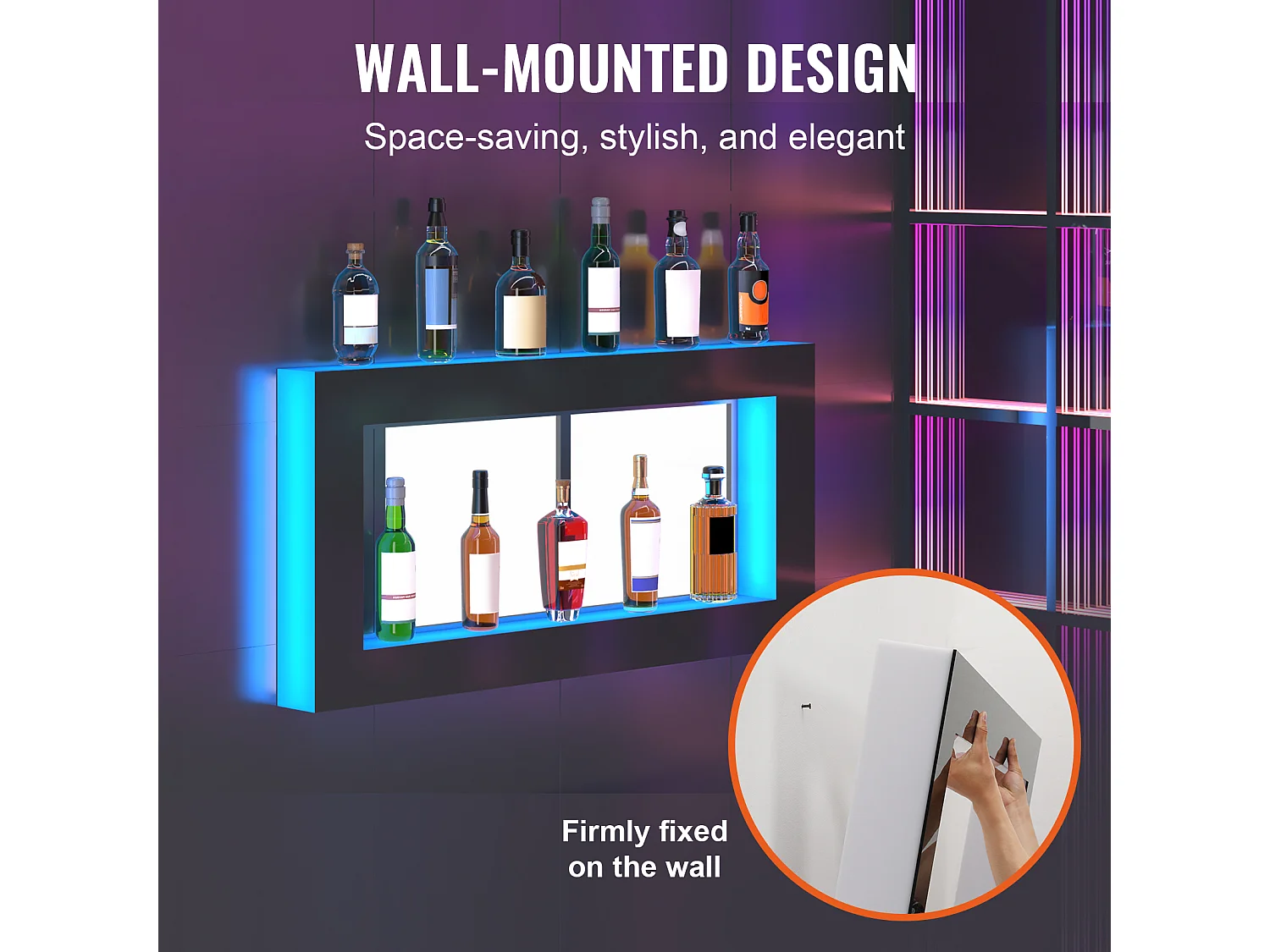 Étagère d'Affichage SucceBuy pour Bouteilles d'Alcool Éclairée par LED, 121 cm, Contrôle RF et Application