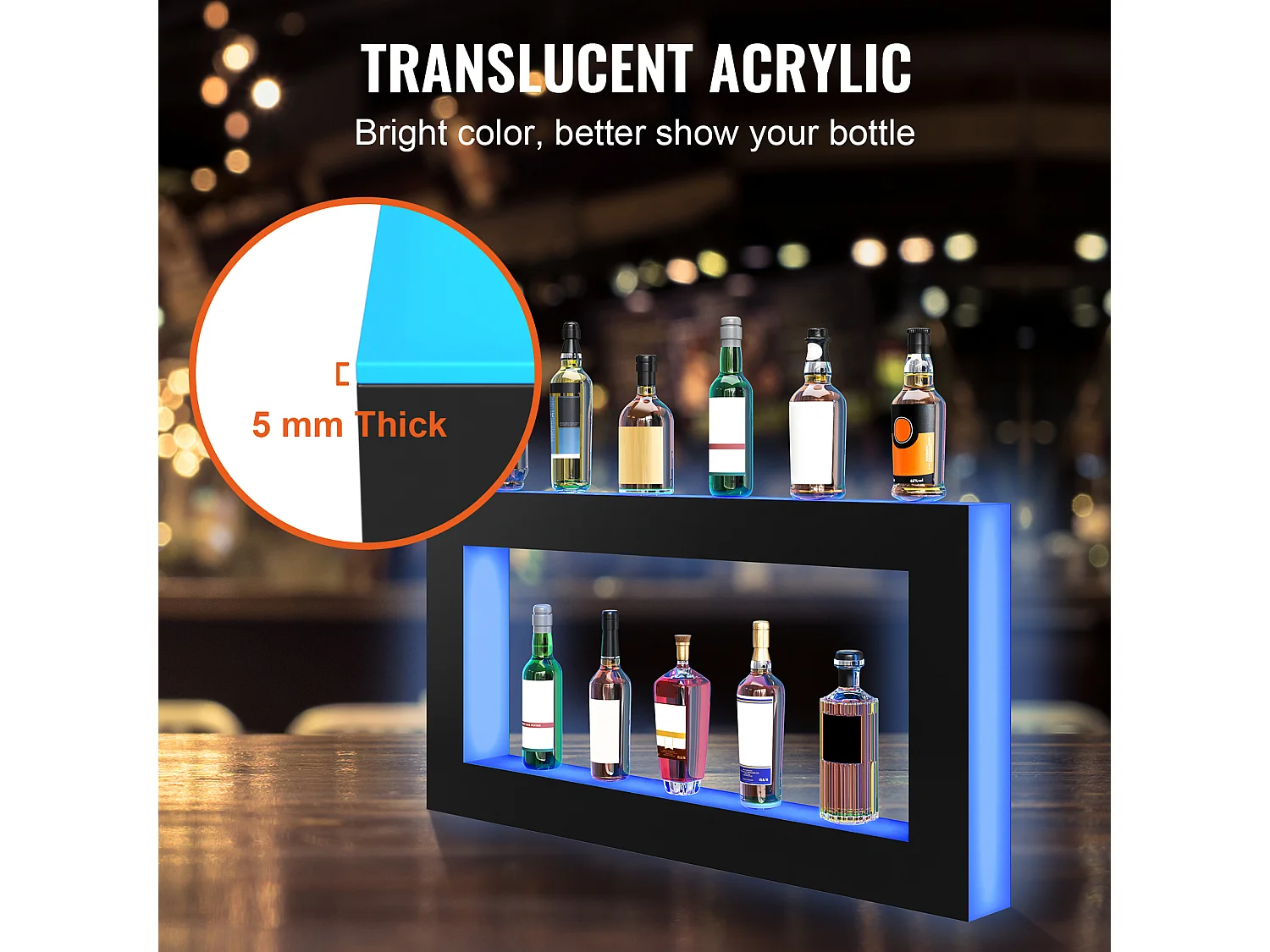 Étagère d'Affichage SucceBuy pour Bouteilles d'Alcool Éclairée par LED, 121 cm, Contrôle RF et Application