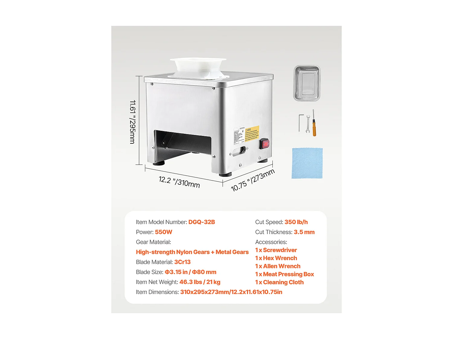 Trancheur SucceBuy Hachoir à Viande électrique 550 W, Trancheuse à Viande Professionnelle pour la Découpe des Aliments