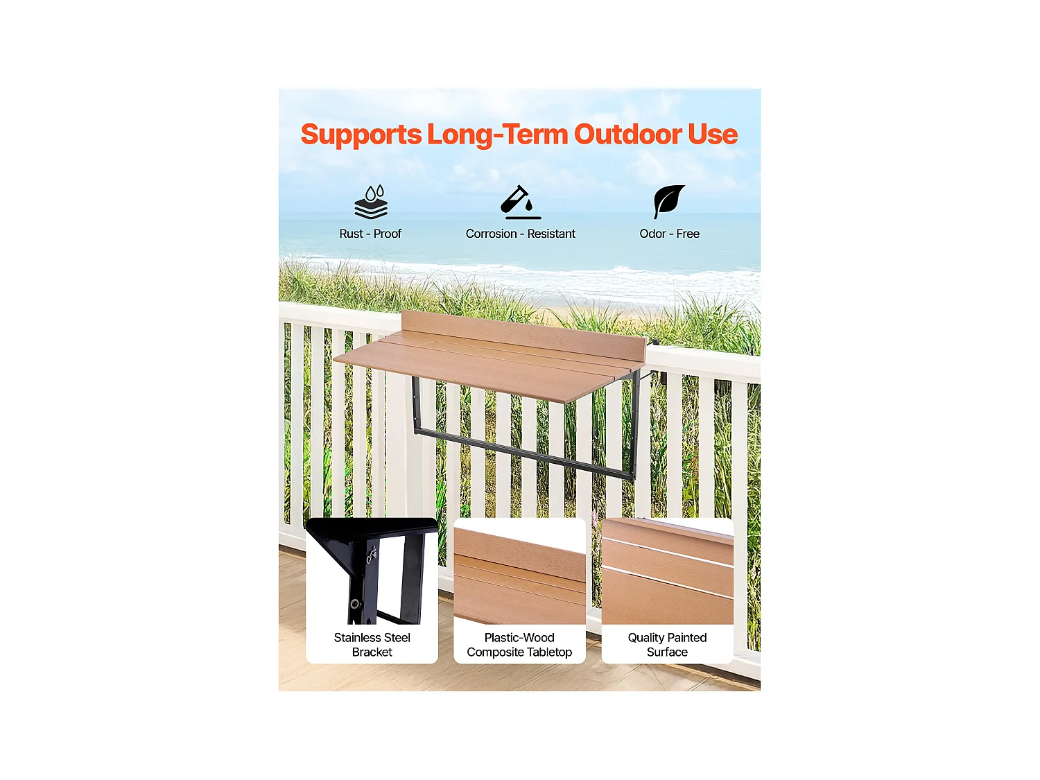 Table Suspendue SucceBuy pour Balcon 38 x 99cm avec Balustrade Réglable pour Patio Extérieur