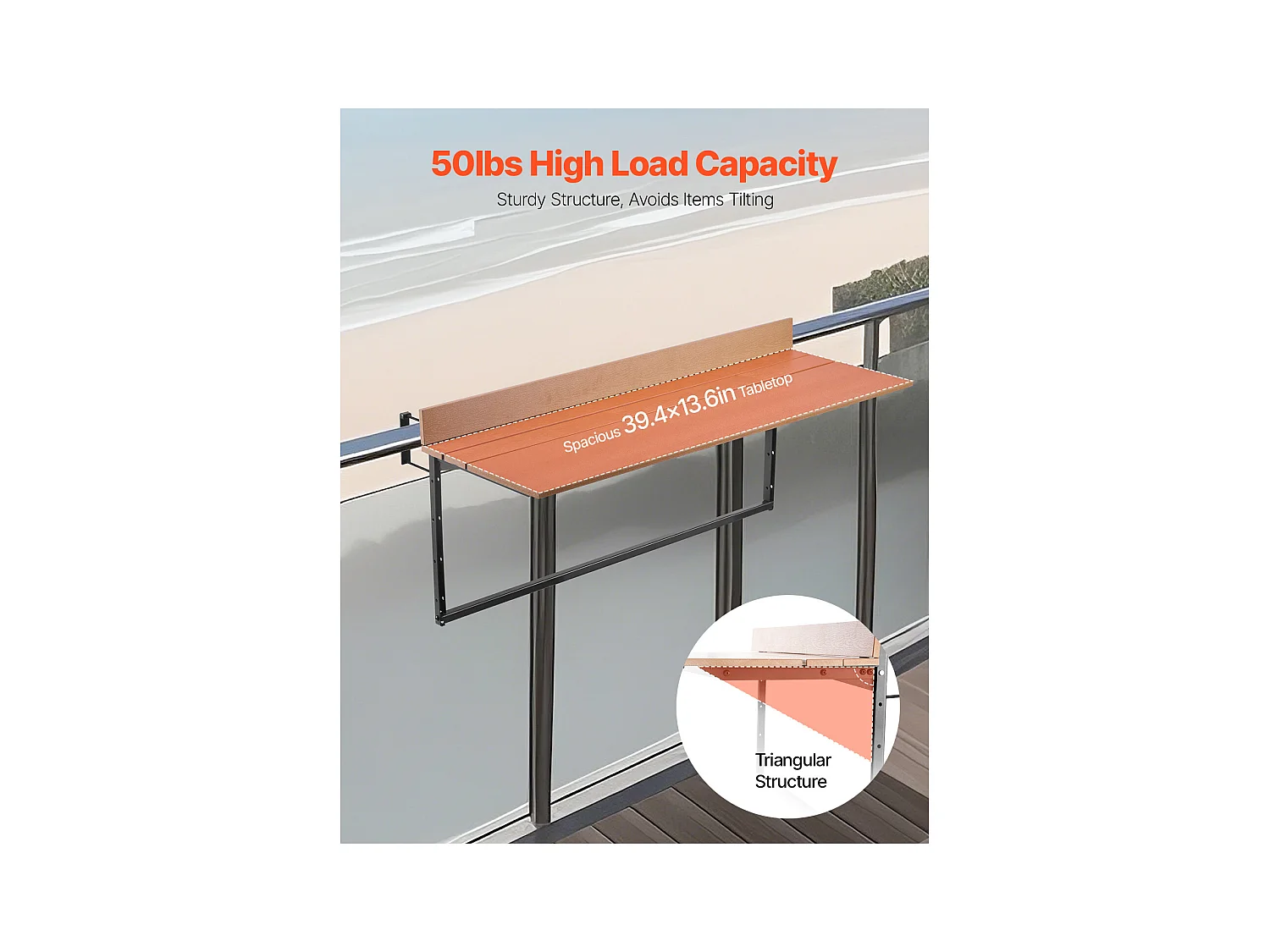 Table Suspendue SucceBuy pour Balcon 38 x 99cm avec Balustrade Réglable pour Patio Extérieur