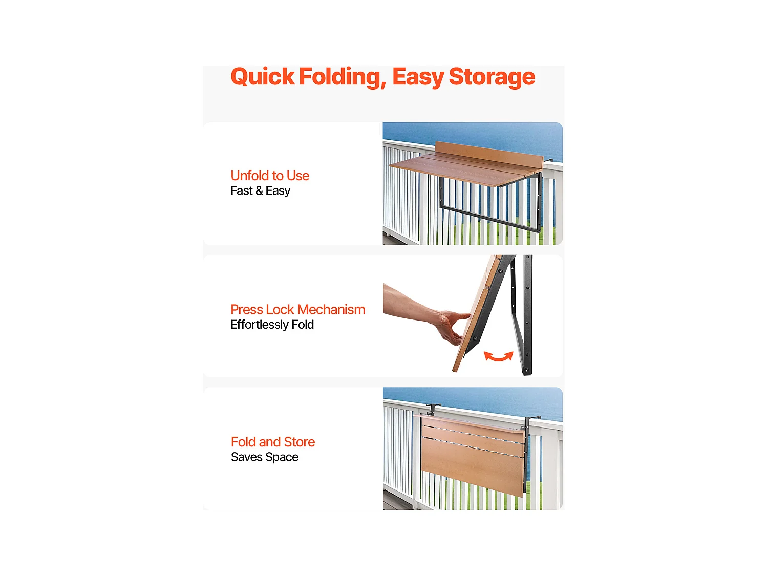 Table Suspendue SucceBuy pour Balcon 38 x 99cm avec Balustrade Réglable pour Patio Extérieur