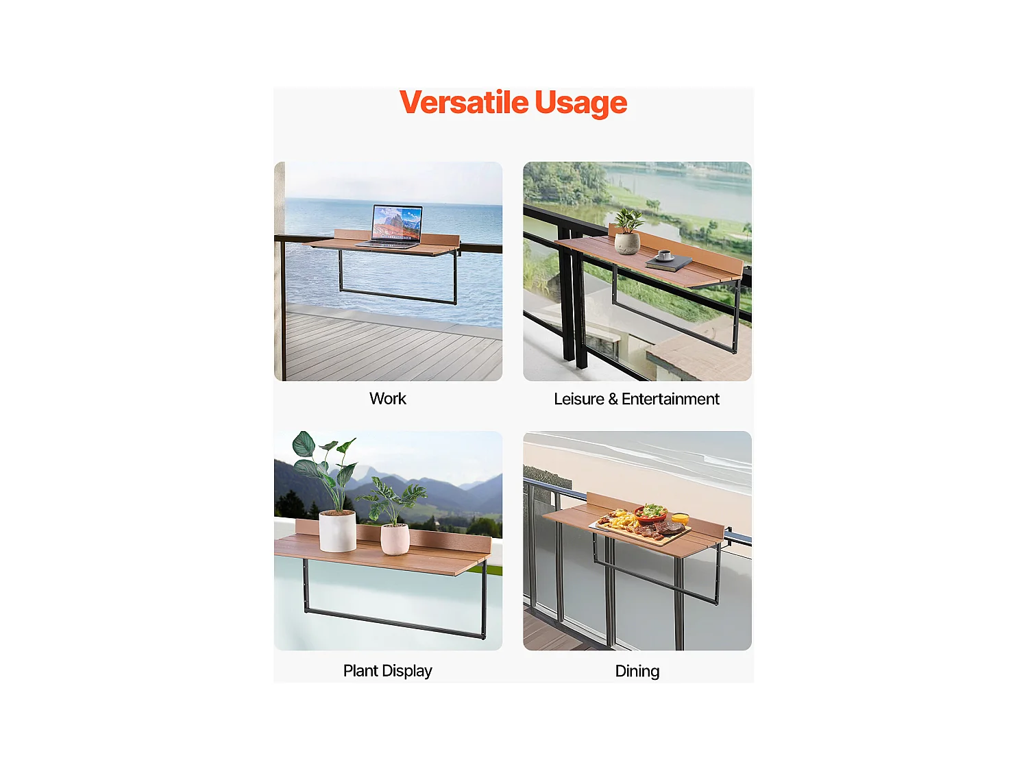 Table Suspendue SucceBuy pour Balcon 38 x 99cm avec Balustrade Réglable pour Patio Extérieur