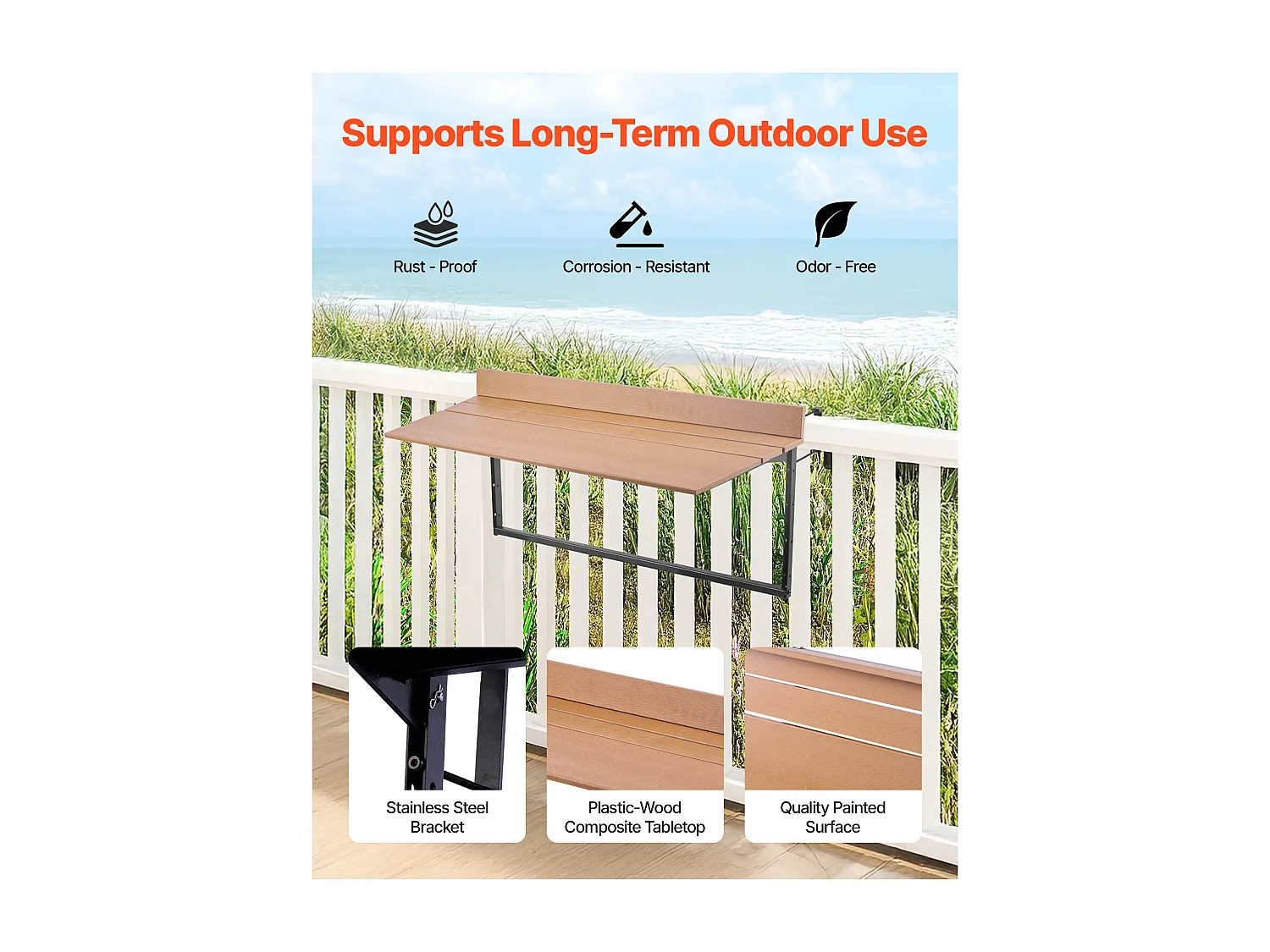 Table Suspendue SucceBuy pour Balcon 38 x 99cm avec Balustrade Réglable pour Patio Extérieur