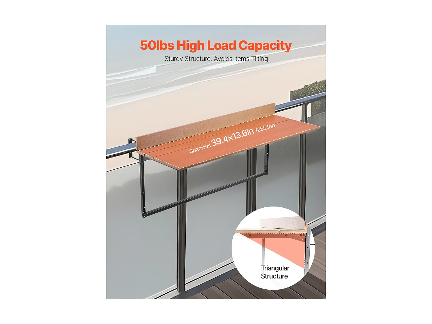 Table Suspendue SucceBuy pour Balcon 38 x 99cm avec Balustrade Réglable pour Patio Extérieur