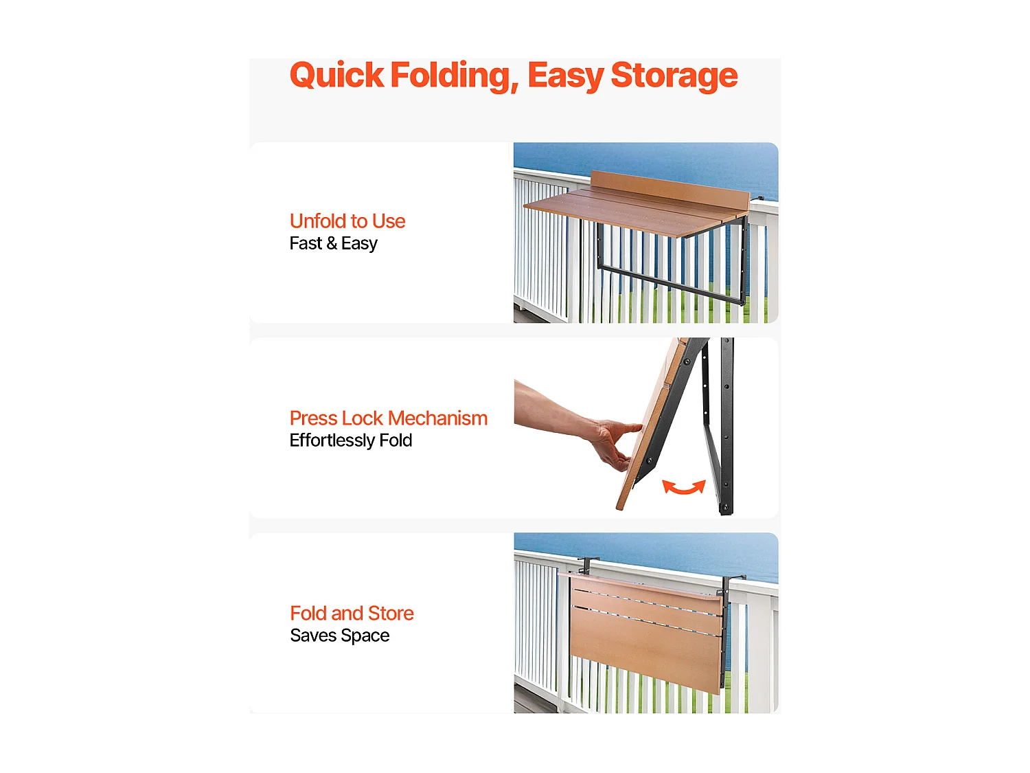 Table Suspendue SucceBuy pour Balcon 38 x 99cm avec Balustrade Réglable pour Patio Extérieur