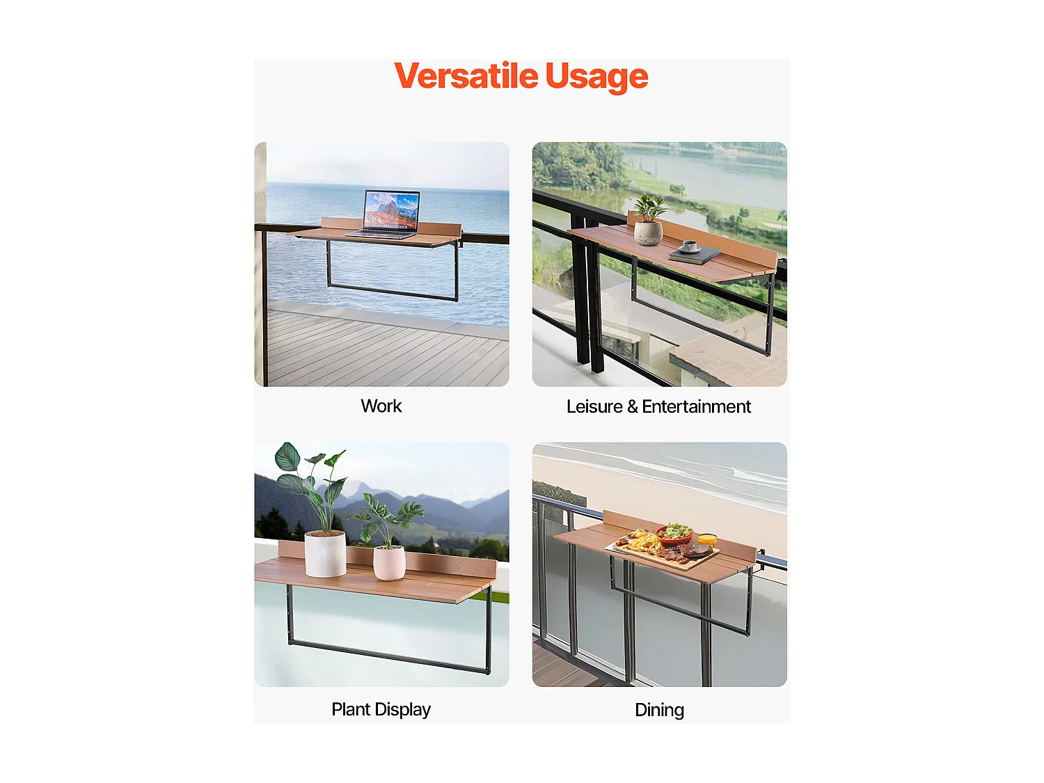 Table Suspendue SucceBuy pour Balcon 38 x 99cm avec Balustrade Réglable pour Patio Extérieur