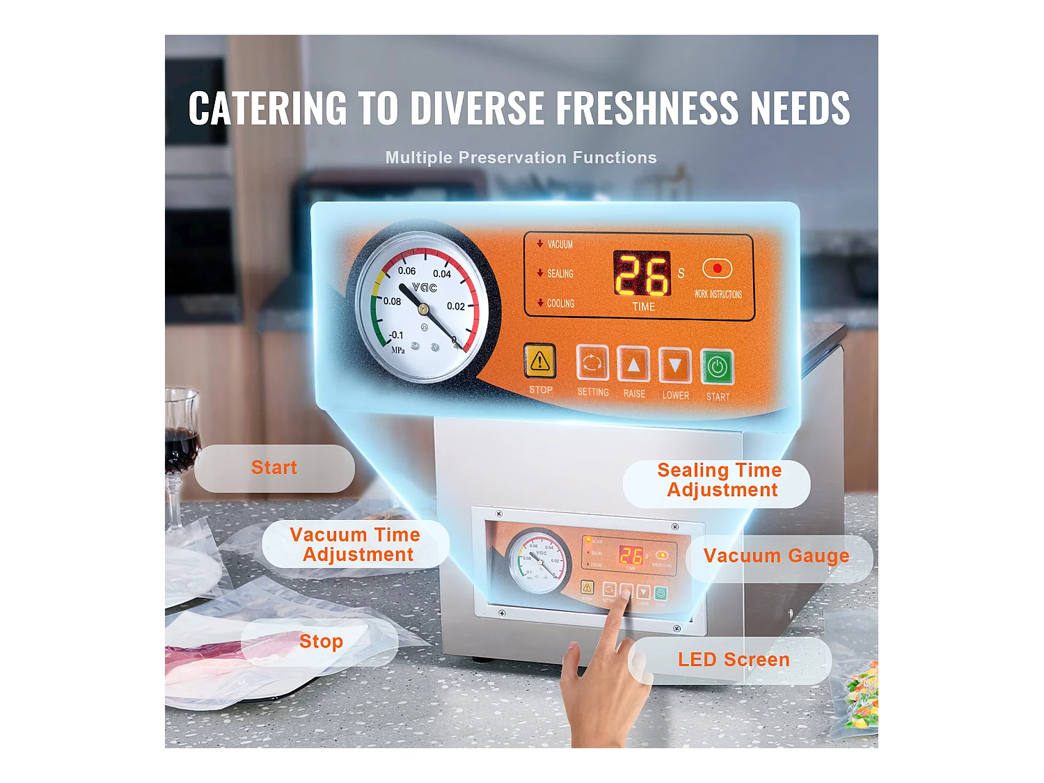 Machine à Emballer Sous Vide à Chambre SucceBuy, 260 W, pour Usage Commercial