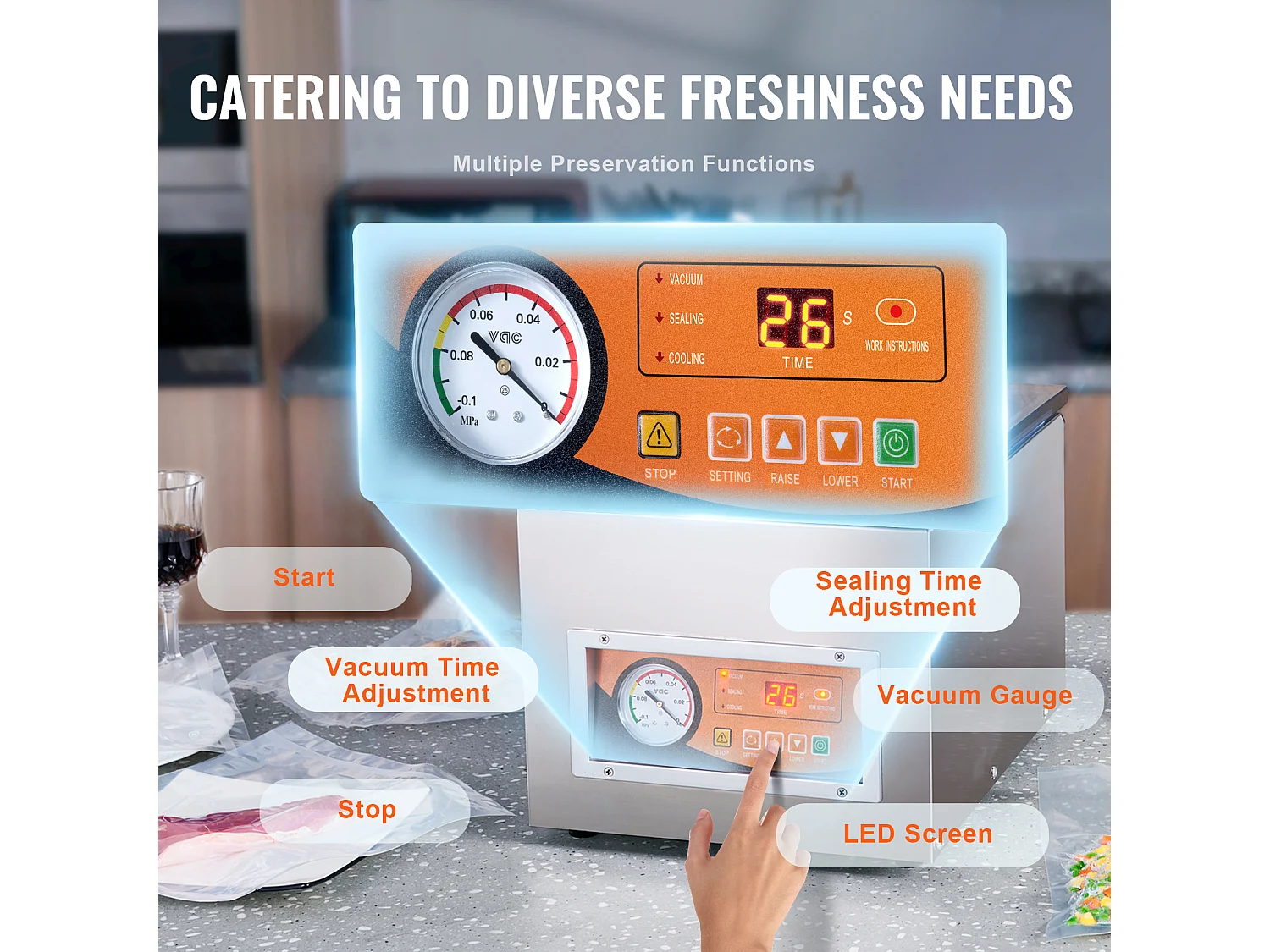 Machine à Emballer Sous Vide à Chambre SucceBuy, 260 W, pour Usage Commercial