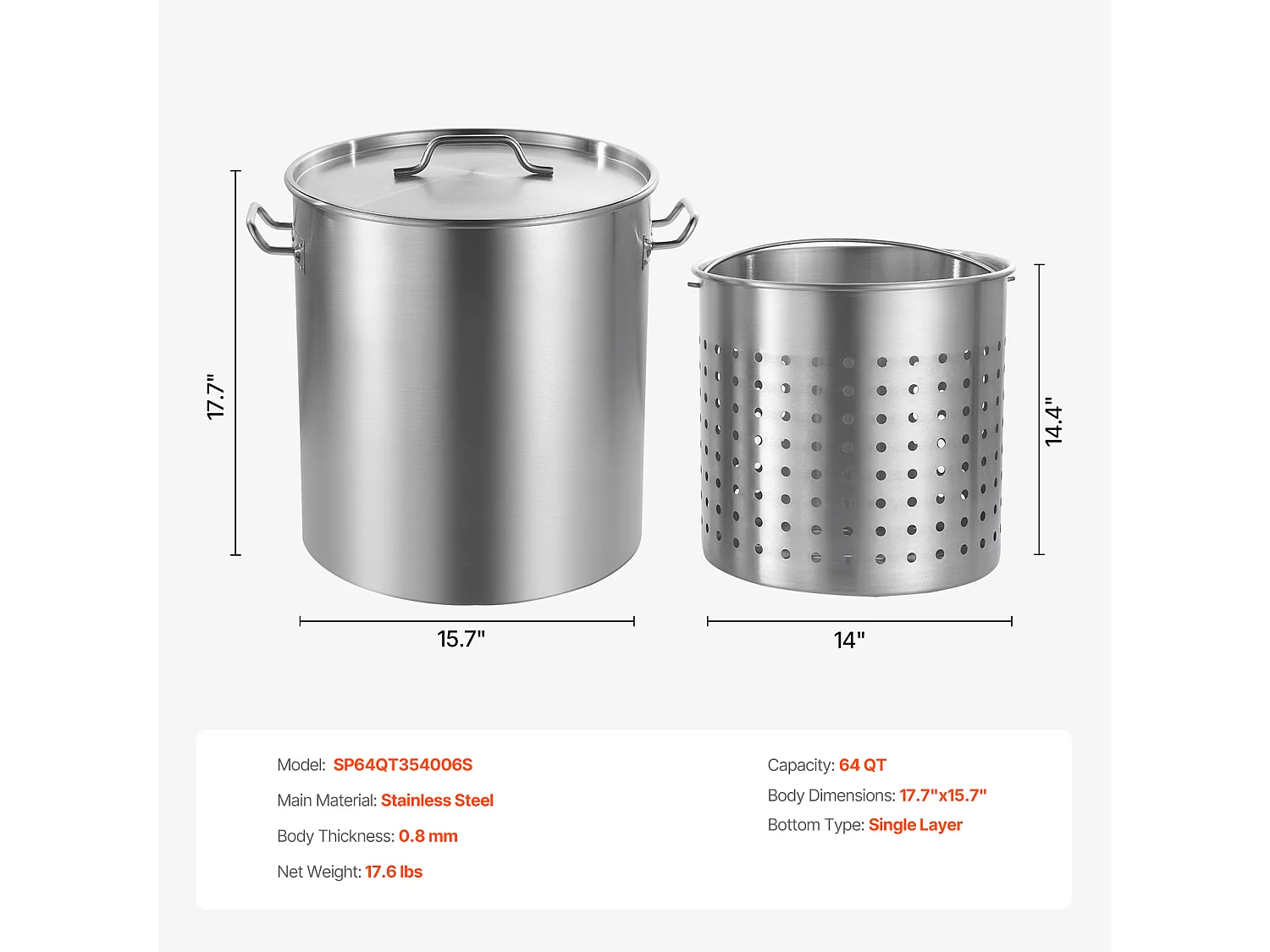 Marmite en Acier Inoxydable SucceBuy, 60,5 L, avec Couvercle à Panier pour la Cuisson