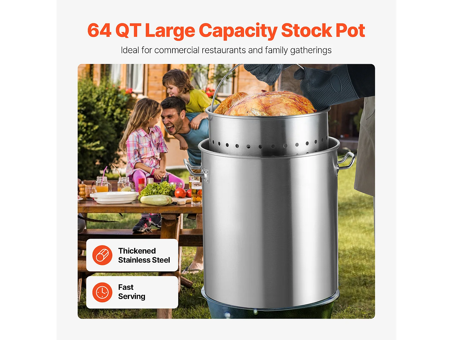 Marmite en Acier Inoxydable SucceBuy, 60,5 L, avec Couvercle à Panier pour la Cuisson