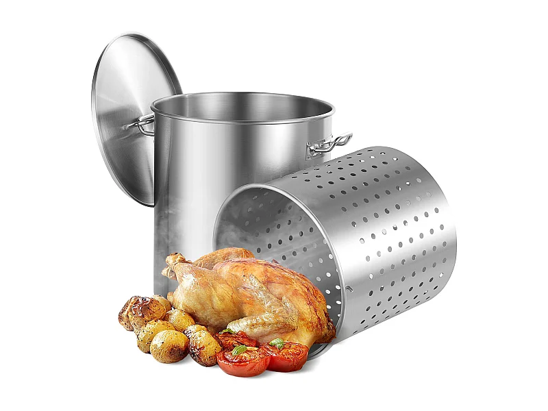 Garnek ze Stali Nierdzewnej SucceBuy, 60,5 l, z Pokrywką z Koszem do Gotowania