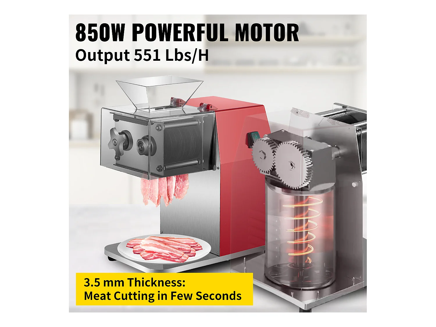 Trancheur SucceBuy Slicer de Viande Lourde - 250kg / h, 850W, Coupe 3,5 mm