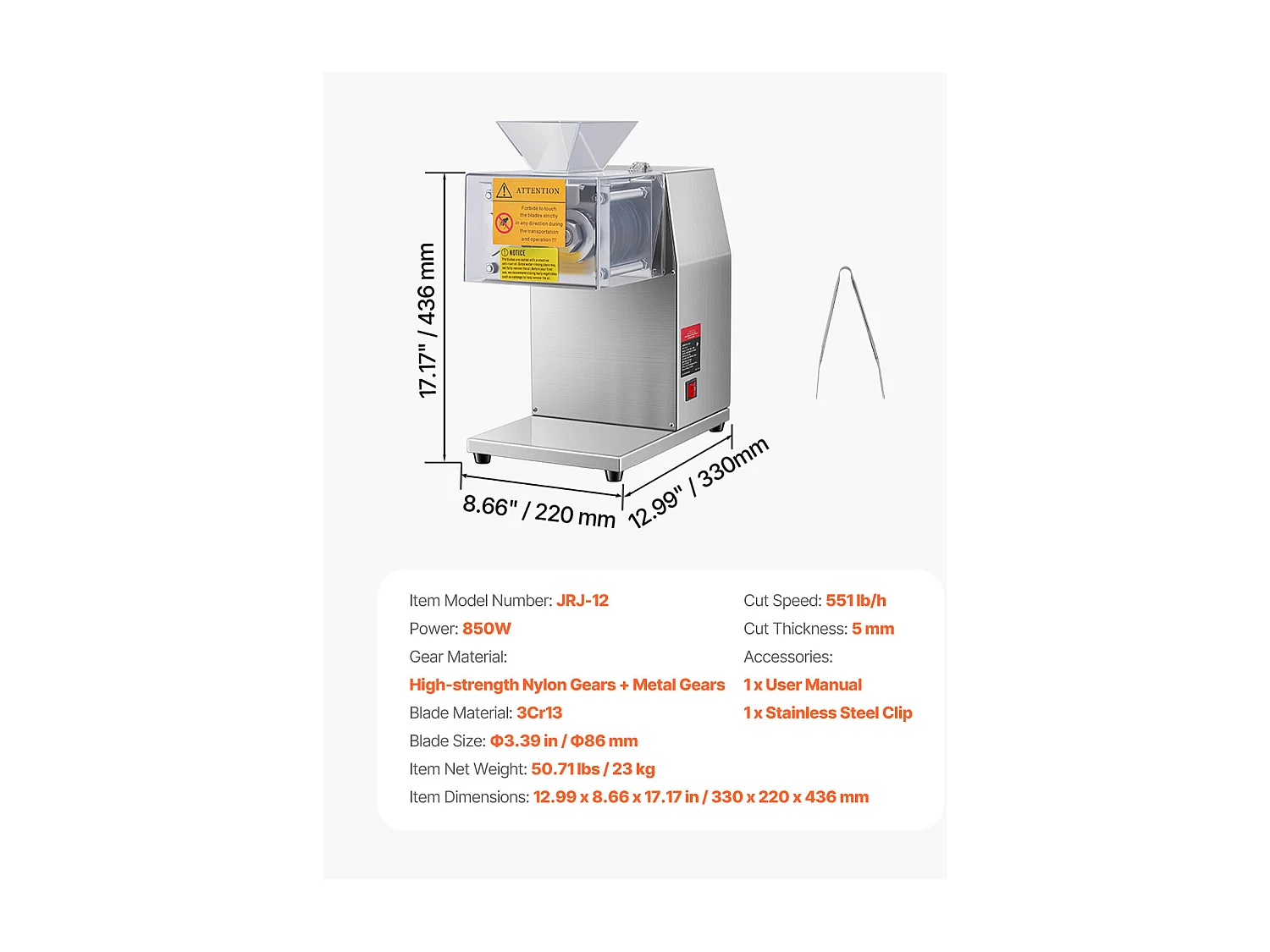 Trancheuse à Viande électrique SucceBuy 850 W, Appareil de Découpe Professionnel