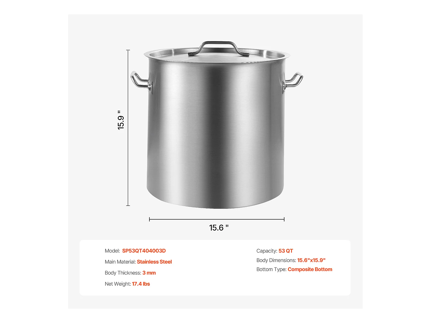 Edelstahlkochtopf SucceBuy, 50,1 l, mit Deckel und Griff
